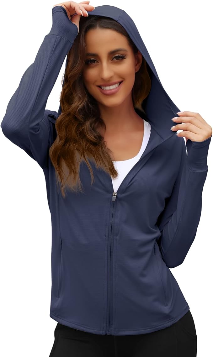We1Fit Women's UPF 50+ Sun Protection Jacket Hoodie Sun Shirts Hiking Running Athletic Shirt