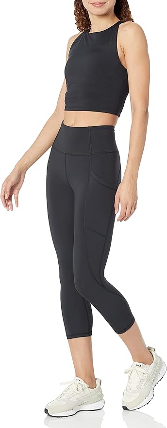 Amazon Essentials Women's High Waisted Active Sculpt Workout Athleisure Capri Leggings with Pockets