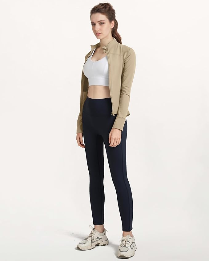Locachy Women's Slim Fit Full Zip Athletic Running Sports Workout Jacket with Thumb Holes