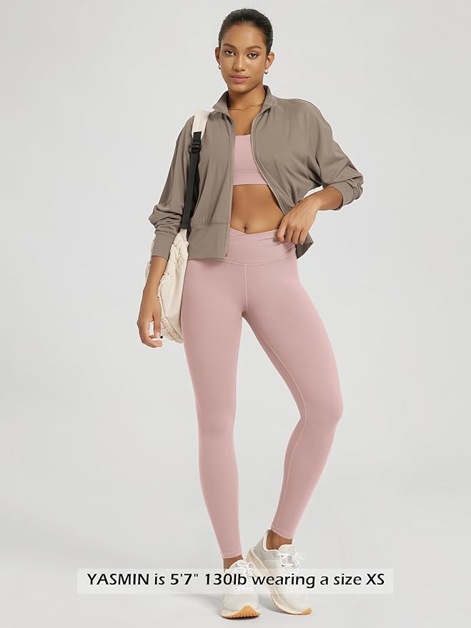 ODODOS Women's Cross Waist Yoga Leggings with Inner Pocket, 23"/25"/28" Gathered Crossover Workout Yoga Pants