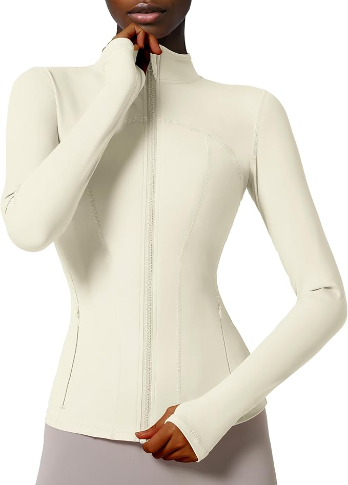 Locachy Women's Slim Fit Full Zip Athletic Running Sports Workout Jacket with Thumb Holes