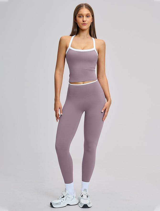 QBGJTD Womens Workout Sets Two Piece Cross Back Tank Top Matching High Waist Leggings Sets Gym Outfits Work Out Clothes