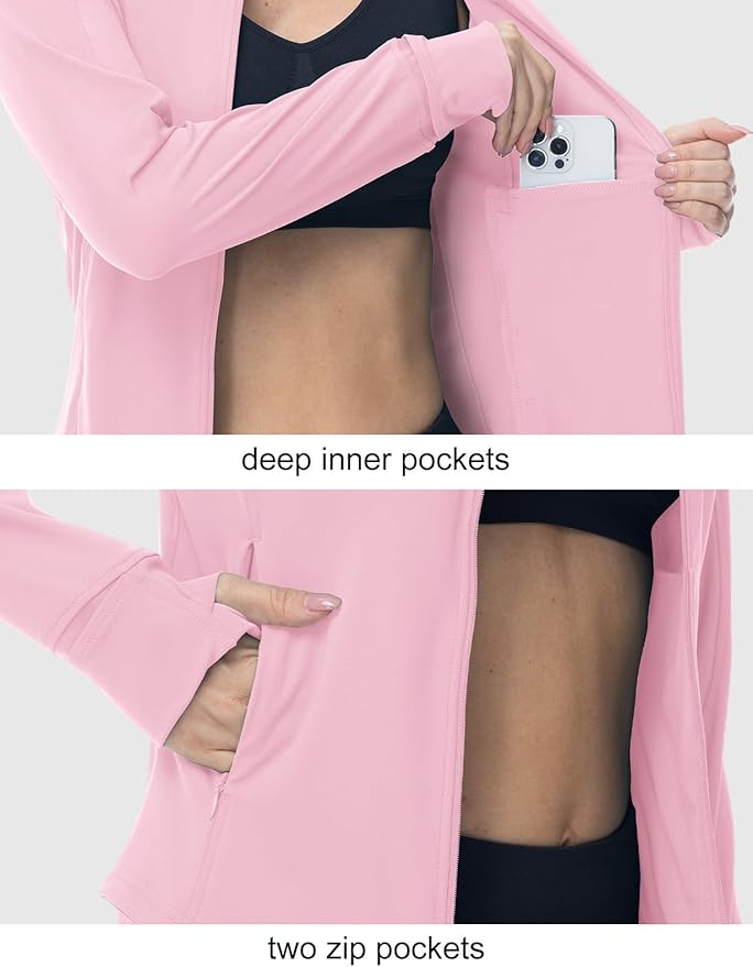 BGOWATU Women's Workout Jacket Lightweight Zip up Running Athletic Jackets with Thumb Holes