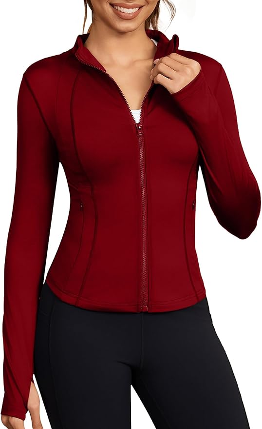 Bosmeer Workout Jackets for Women Lightweight Zip Up Slim Fit Yoga Sportwear Stretchy Crooped Running Jacket with Thumb Holes