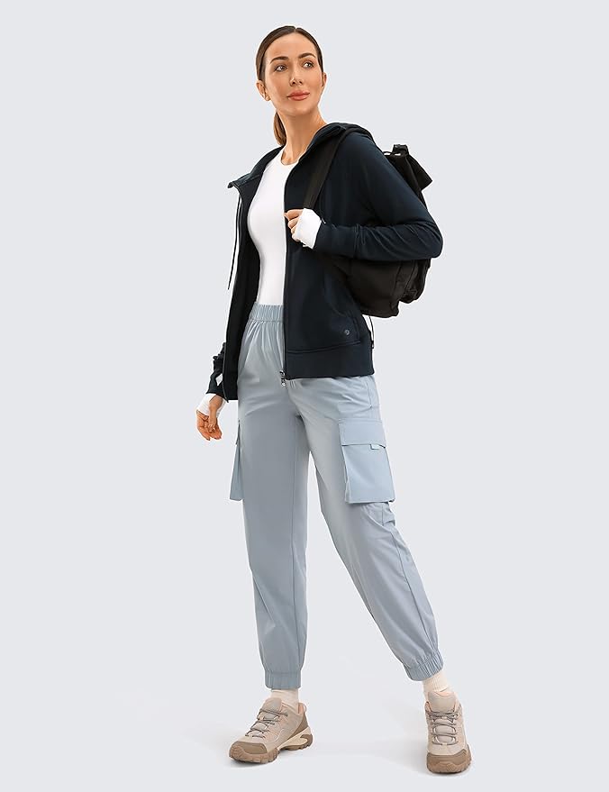 CRZ YOGA Women's Full Zip Hooded Sweatshirts Workout Sweat Jackets Slim Fit Running Track Hoodies with Thumbholes