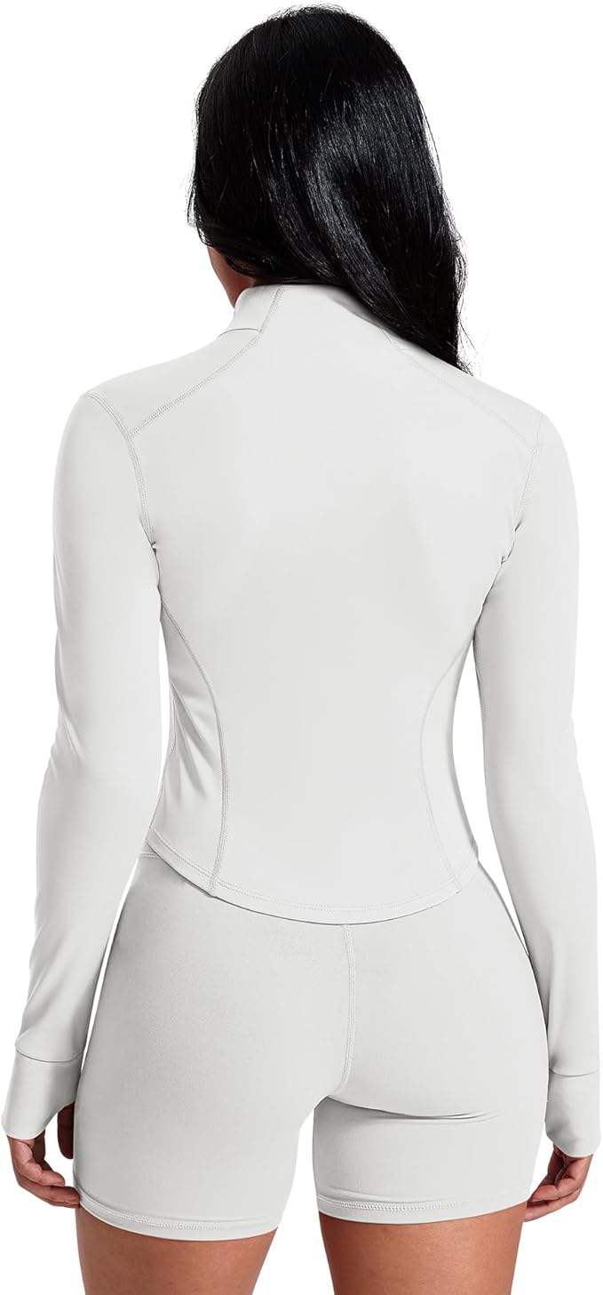 AVGO Women's Workout Jacket Lightweight Zip Up Crop Top Running Sportwear Slim Fit Gym Jackets With Thumb Holes