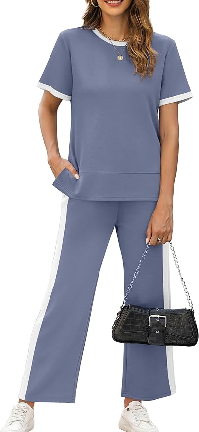 XIEERDUO Women's Side Slit Lounge Sets 2026 Fashion 2 Piece Travel Outfits Cozy Loungewear Wide Leg Tracksuits S-3XL