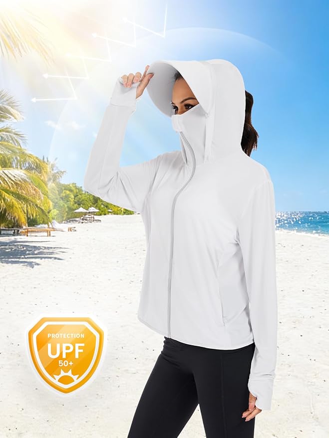 VUTRU Women UPF 50+ Sun Protection Jacket Hoodie Lightweight Full Zip Pockets Running Shirts Long Sleeve for Hiking Outdoor