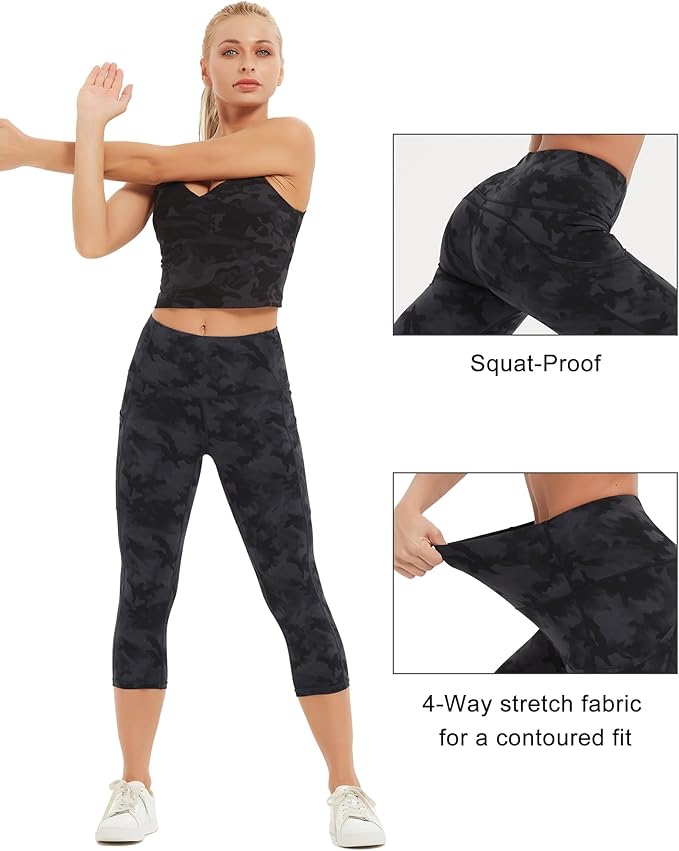 Stelle Women's Capri Yoga Pants with Pockets Essential High Waisted Leggings for Workout