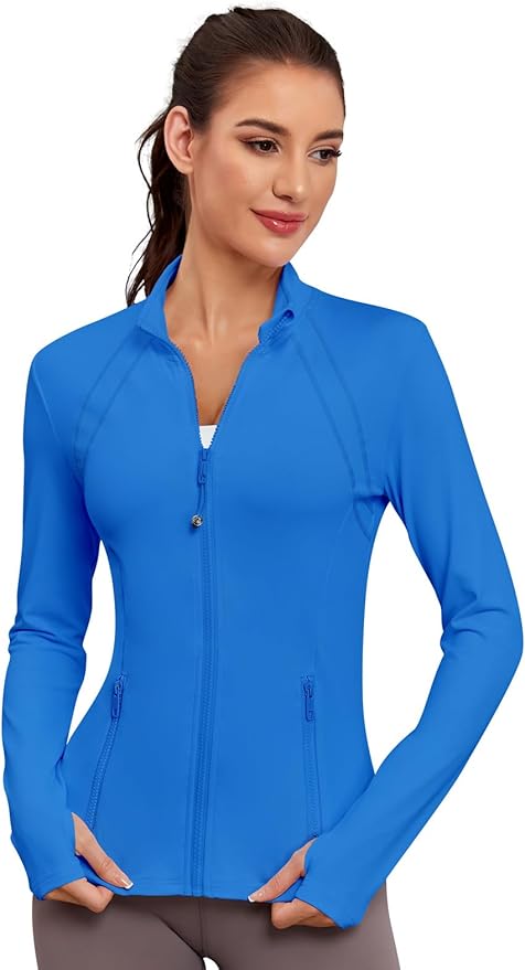 VUTRU Women Athletic Jacket Fitted Workout Running Zip Up Track Coat Layer with Thumb Holes Pockets for Yoga Gym Travel