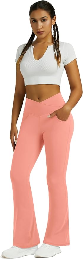 Flare Leggings for Women Yoga Pants with Pockets High Waisted Crossover Flare Leggings Bootcut Casual Yoga Pants