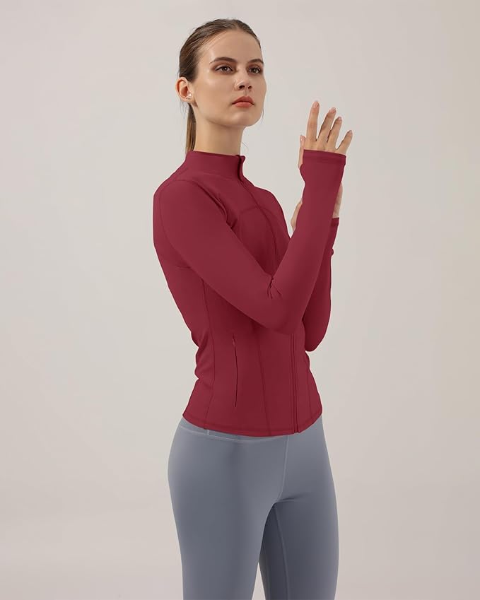 Locachy Women's Slim Fit Full Zip Athletic Running Sports Workout Jacket with Thumb Holes