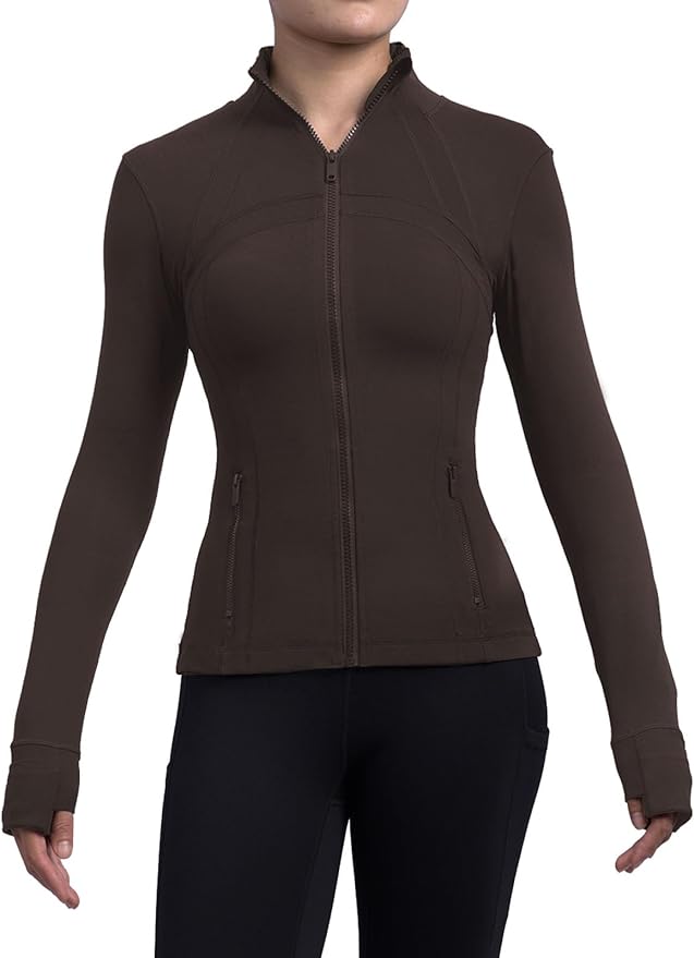 SIS QUEEN Women's Workout Jackets Slim Fit Athletic Track Tops with Pockets Thumb Holes Full Zip Up Lightweight Sportswear