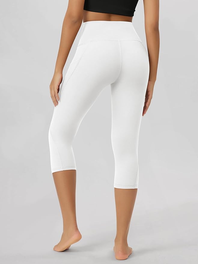 ODODOS Women's High Waisted Yoga Capris with Pockets, Tummy Control Non See Through Workout Athletic Running Capri Leggings