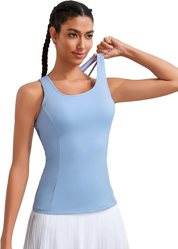RUNNING GIRL Workout Tank Tops with Built in Bras for Women,Compression Shirt Strappy Back Athletic Yoga Tops