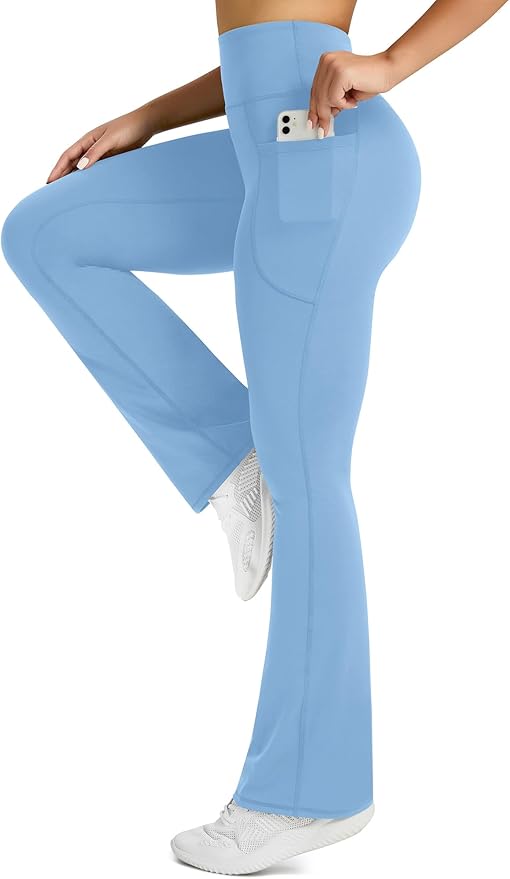 Womens Flared Yoga Pants with Pockets, High Waisted Flare Leggings Bell Bottom Bootcut Yoga Dress Pants