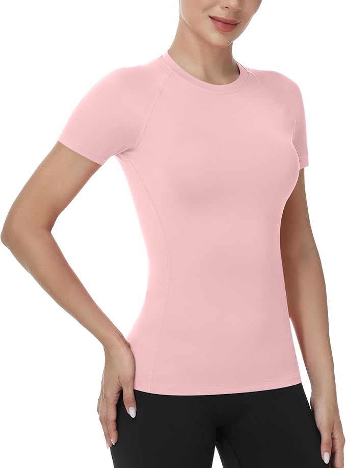 Runhit Compression Shirt Women Short Sleeve Workout Tops Athletic Gym Moisture Wicking T-Shirt Running Yoga Base Layer