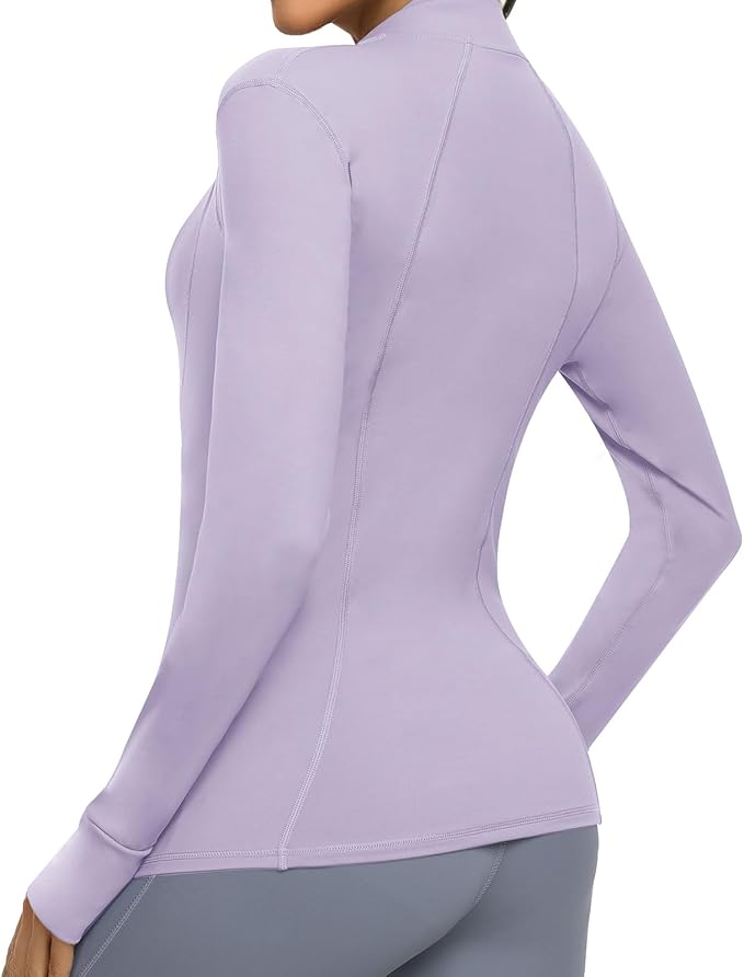 Women's Athletic Full Zip Lightweight Workout Jacket With Pockets Running Slim Fit Yoga Sportwear With Thumb Holes