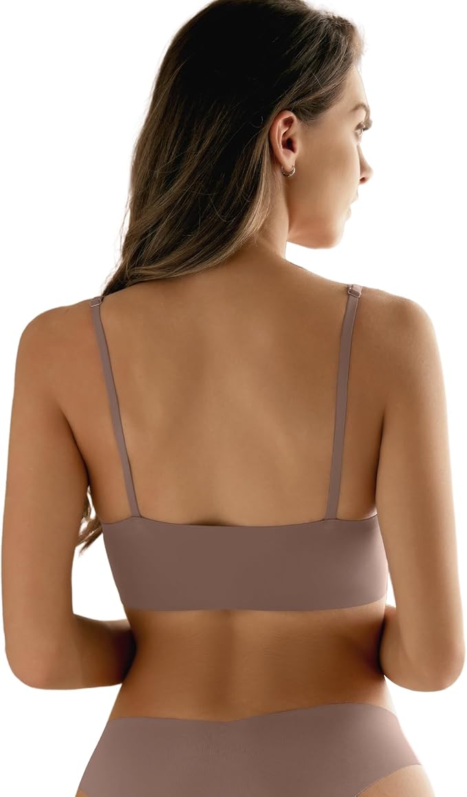 DEANGELMON V Neck Bra Padded Seamless Adjustable Straps Bralettes Everyday Basic Sleeping Bras Multiple Pack