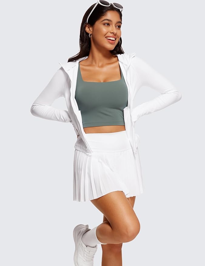 CRZ YOGA Butterluxe Square Neck Crop Tank Tops for Women - Workout Longline Sports Bras Padded Yoga Camisole
