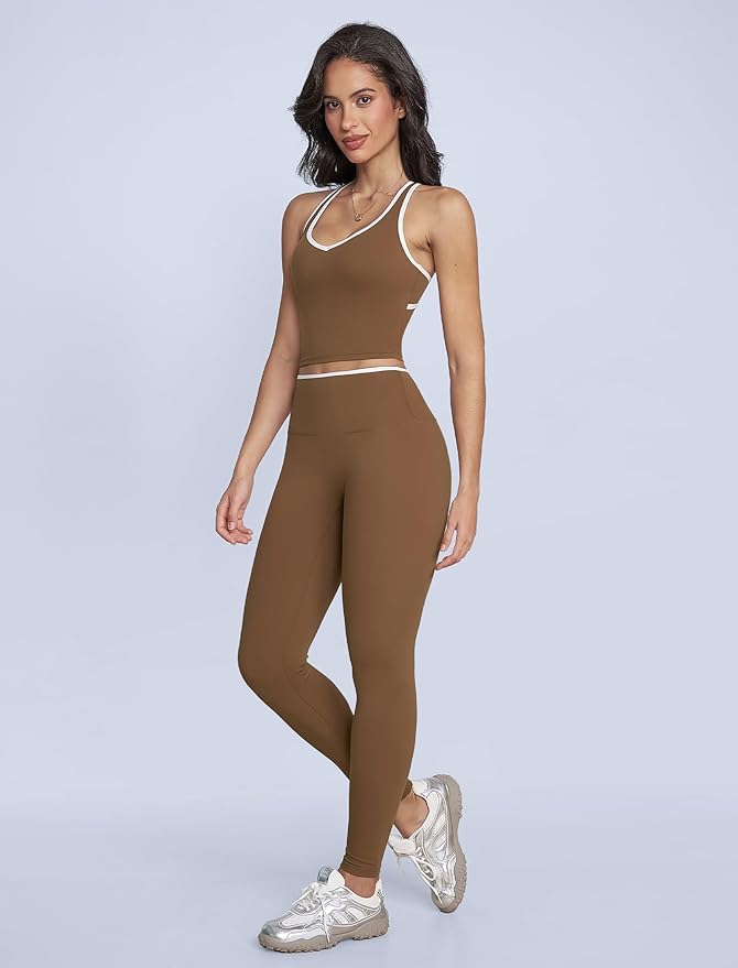 ABOCIW Womens Color Block Workout Sets Racerback Tank Top High Waist Leggings Gym Set Yoga Pilates Outfits