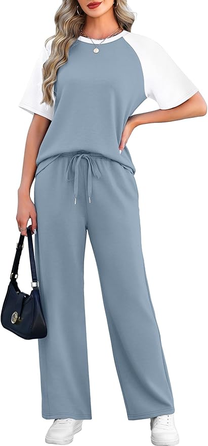 WIHOLL 2 Piece Sets for Women Resort Wear Travel Vacation Outfits Summer Short Sleeve Lounge Sets