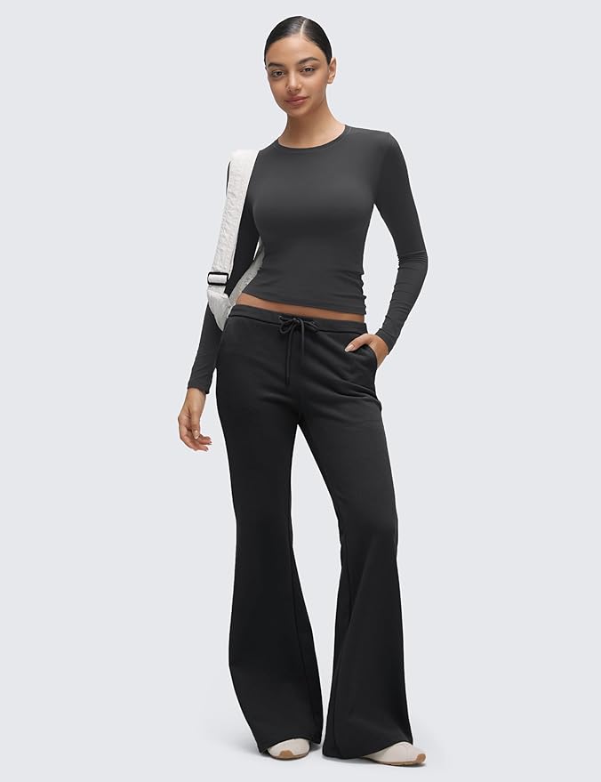 CRZ YOGA Softembrace Crewneck Long Sleeve Shirts for Women - Casual Going Out Tops Soft Basic Fitted Tight Fall T-Shirts