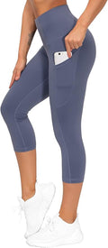 THE GYM PEOPLE Thick High Waist Capris Yoga Pants with Pockets, Tummy Control Workout Running Yoga Leggings for Women