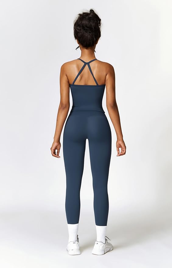 QBGJTD Womens Workout Sets Two Piece Cross Back Tank Top Matching High Waist Leggings Sets Gym Outfits Work Out Clothes