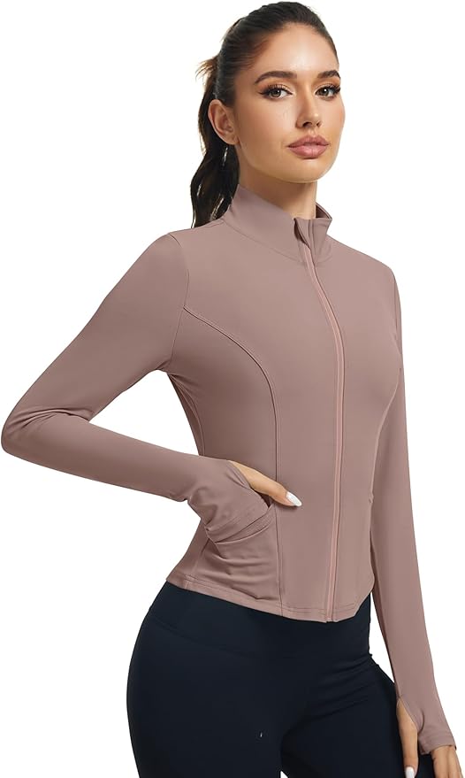 LOMON Women's Athletic Jackets Cropped Long Sleeve Workout Tops Yoga Zip Up Jackets Gym Tops Golf Shirts
