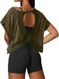 UNIANKIYA Open Back Workout Tops for Women Loose Fit Athletic Crop Tee Short Sleeve Gym Running Yoga Shirt