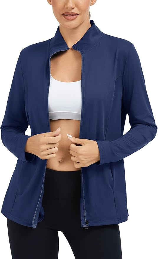 LURANEE Women's Golf Athletic Jackets with Pleated Tennis Skirt Hem Lightweight Full Zip Long Sleeve Shirts with Pockets