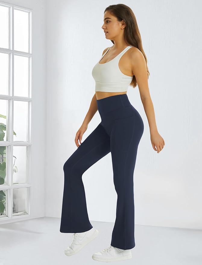 FireSwan Women's Flare Yoga Pants with Pockets High Waist Flared Leggings Bootcut Gym Workout Pants Tummy Control