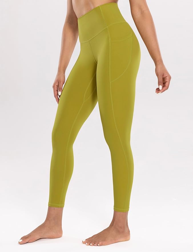 ENERBLOOM Workout Leggings with Pockets for Women High Waist Yoga Pants 25"/28" Cream Soft Lightweight Athletic Gym Tights