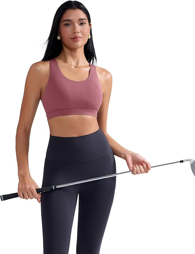 RUNNING GIRL Sports Bras for Women,Padded Strappy Sports Bras Criss-Cross Back Medium Support Sports Bras with Removable Cups