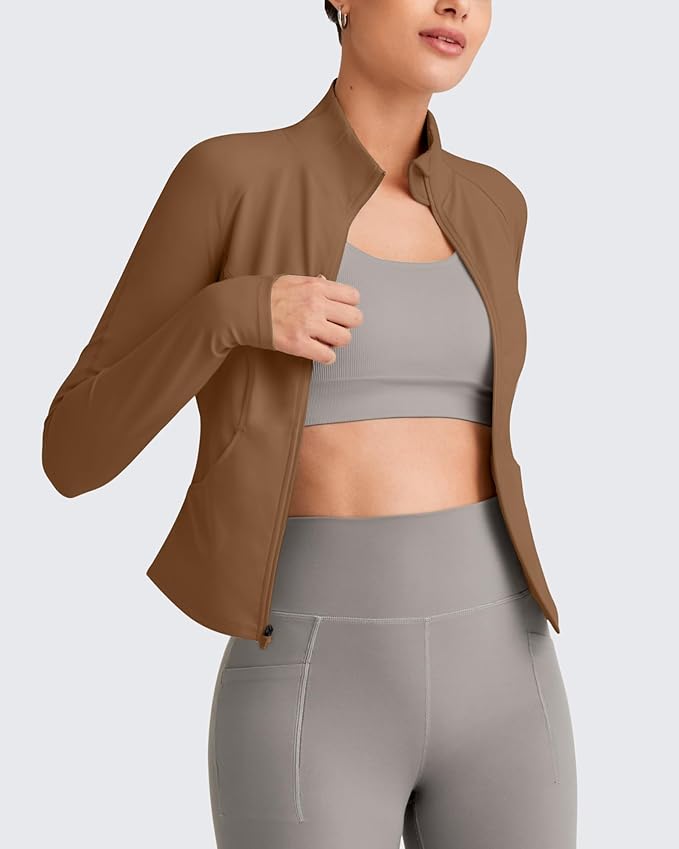 G4Free Workout Jackets for Woman BareFeel Cropped Zip Up Athletic Running Jacket Slim Fit Yoga Tops with Thumb Holes