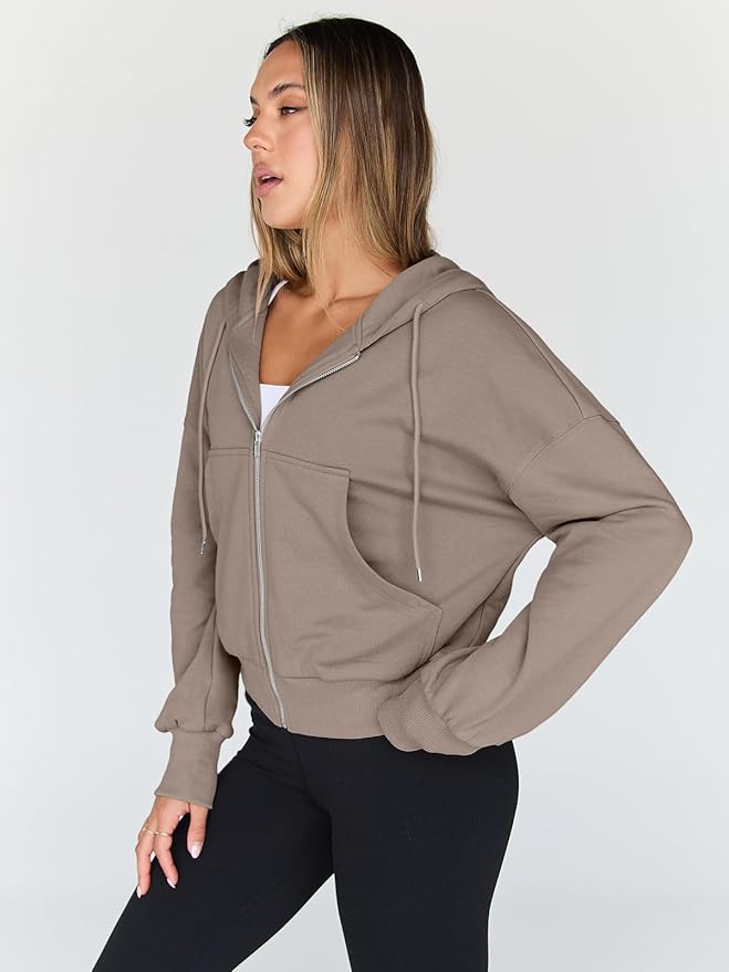 Trendy Queen Hoodies for Women Full Zip Up Cropped Sweatshirts Jackets Casual Comfy Gym Tops Fall Outfits Winter Clothes 2026