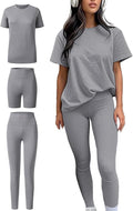 ZFLM casual sportswear 3-piece set high waist tight pants yoga pants short sleeved round neck yoga set