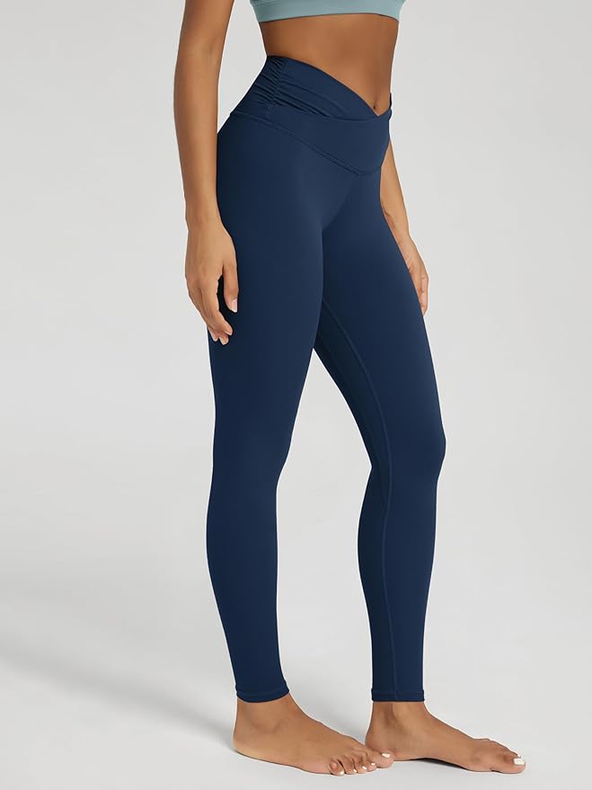 ODODOS Women's Cross Waist Yoga Leggings with Inner Pocket, 23"/25"/28" Gathered Crossover Workout Yoga Pants