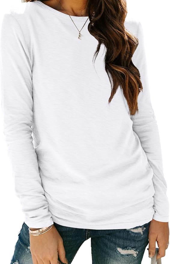 AUTOMET Women‘s Basic Long Sleeve Crewneck, Plus Size Winter & Spring Top, Casual Fall Tee for Teacher & Everyday Outfits