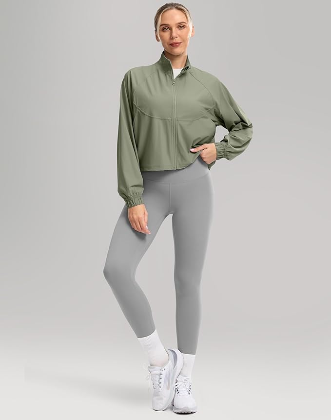 Soothfeel Women's Athletic workout Jacket Lightweight UPF 50+ Long Sleeve Sun Protection Shirts Zip Up Cropped Hiking Tops