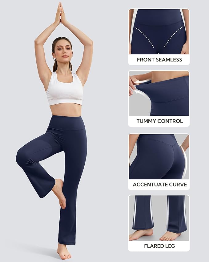 Yoga Pants for Women High Waisted Flare Leggings Bell Bottom Leggings Front Seamless Flared Workout Pants Tummy Control