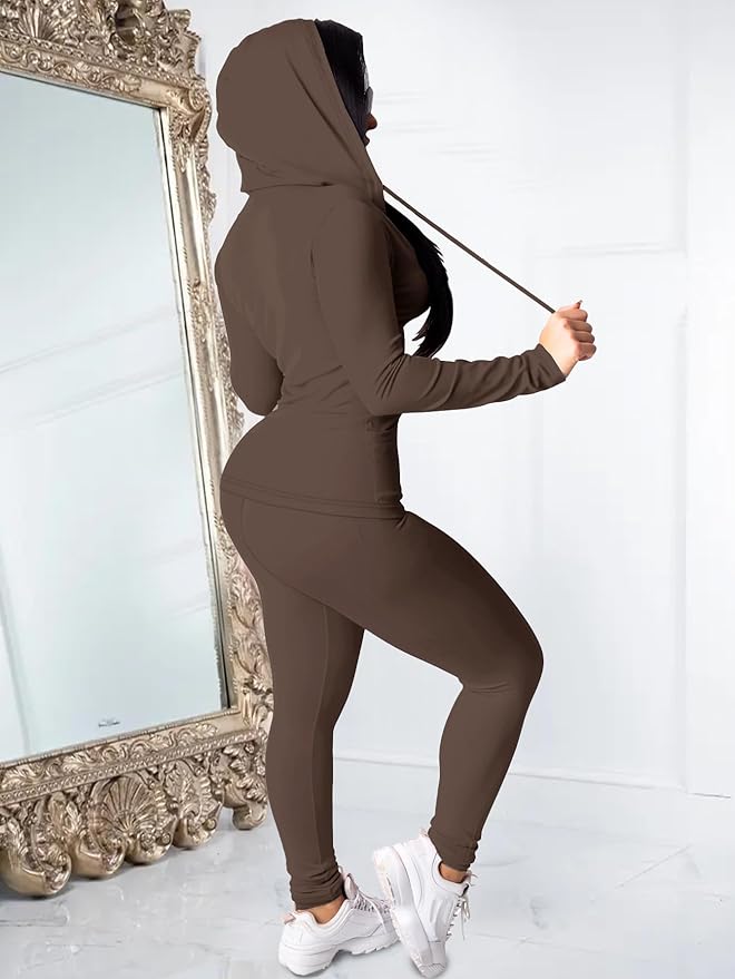 Women Two Piece Outfits Workout Sets Bodycon Legging Jacket Tracksuit Zip Up Hoodie Jogger Matching Sweat Pants Set