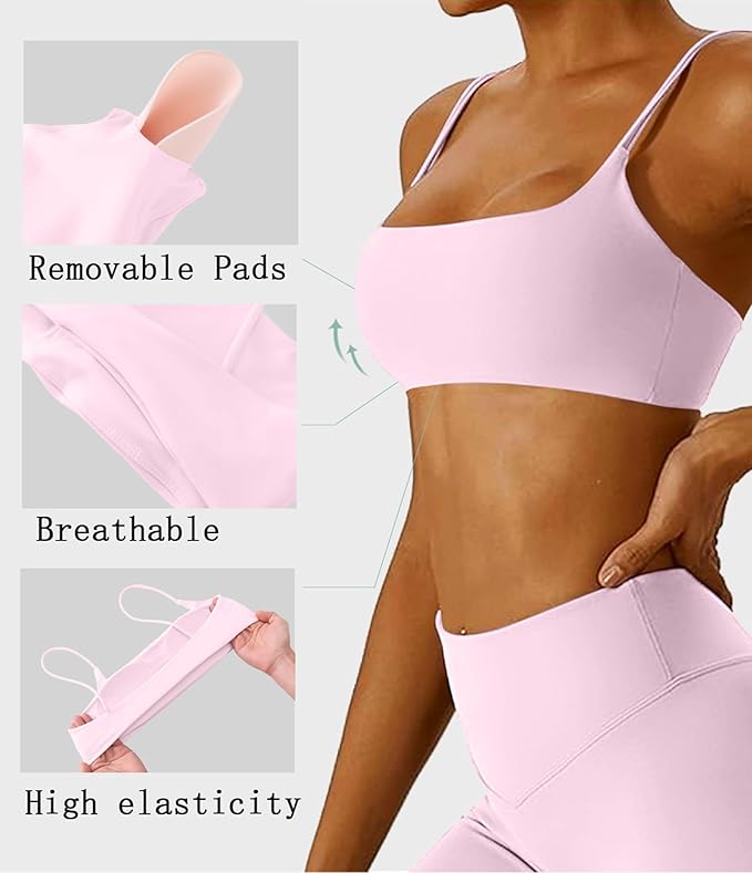 Comper Women's Sports Bra with Thin Straps Stretchy Wirefree Workout Bras Lightweight Workouts Bralette with Removable Pads