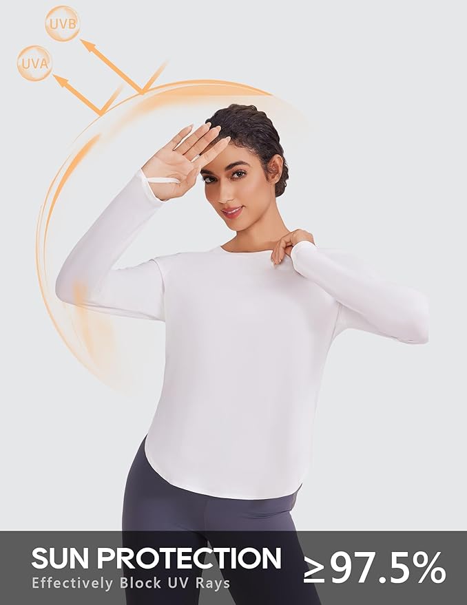 PINSPARK 2 Pack Long Sleeve Workout Tops for Women UV Protection Soft Workout Tops Lightweight Athletic Running Hiking Shirt