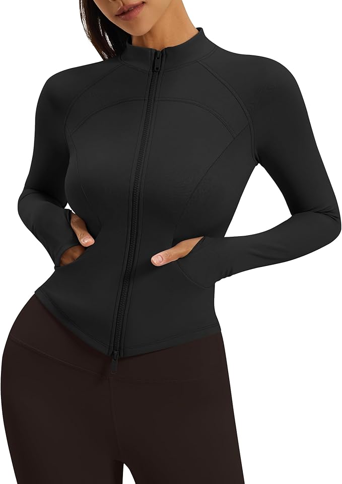 Gacaky Womens Cropped Workout Running Jackets Lightweight Slim Fit Athletic Yoga Jacket Full Zip Tops with Pocket
