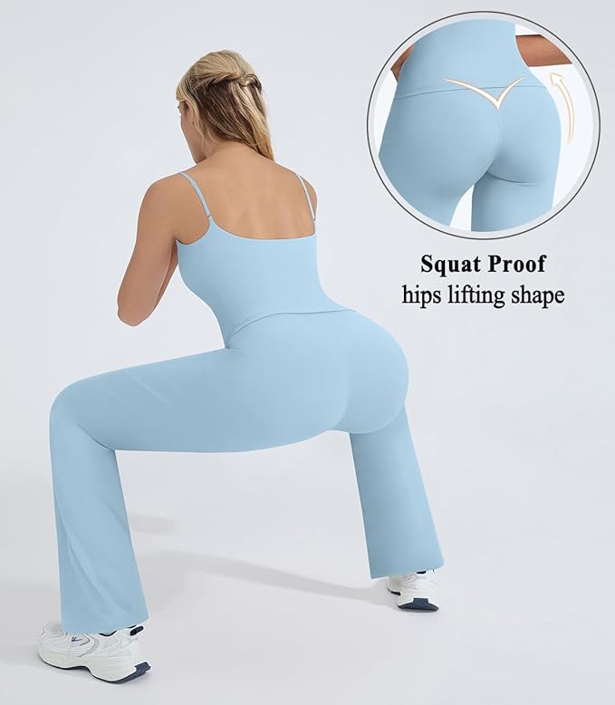 OMKAGI Workout Sets for Women Padded Tank Tops Matching Straight Leg Yoga Outfits