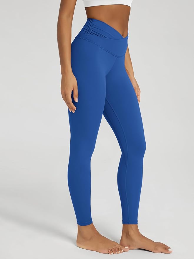 ODODOS Women's Cross Waist Yoga Leggings with Inner Pocket, 23"/25"/28" Gathered Crossover Workout Yoga Pants