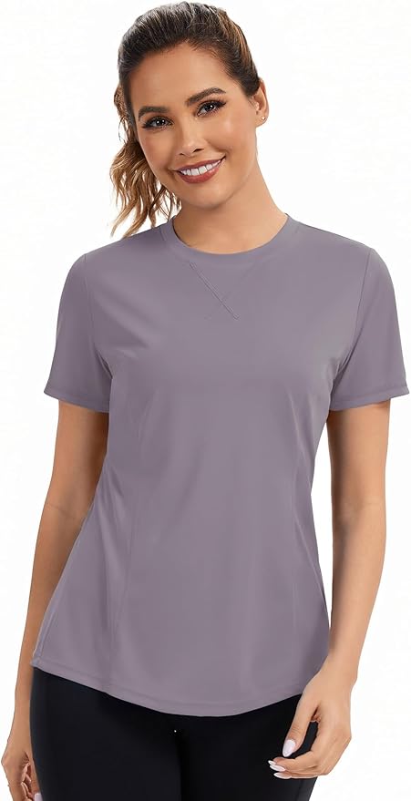 AVOOGUE Women's Short Sleeve Workout Tops Quick Dry Athletic UPF50+ Sun Protection Shirts Gym Hiking Running Yoga Clothes