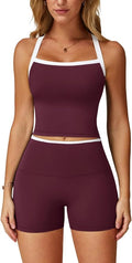 QBGJTD Two Piece Workout Sets For Women Tank Top Matching High Waist Booty Lifting Shorts Gym Yoga Active Wear Outfits